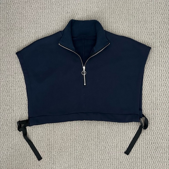 Unisex Korean Design Cropped Navy Quarter Zip Vest with Adjustable Straps - Picture 1 of 4